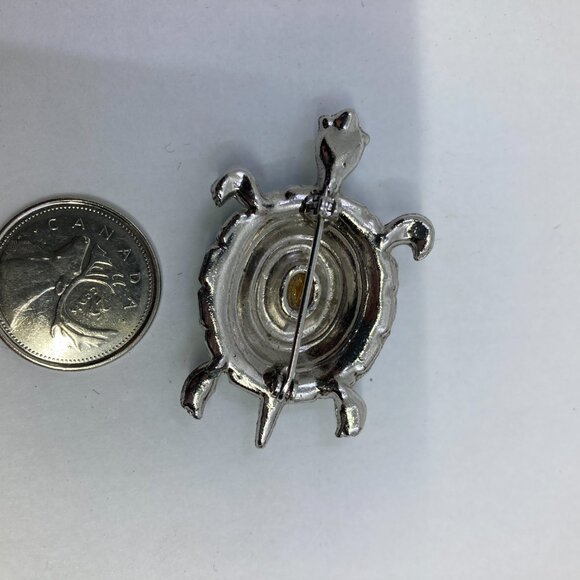 Vtg turtle rhinestone crystal turquoise blue brooch - Picture 2 of 2